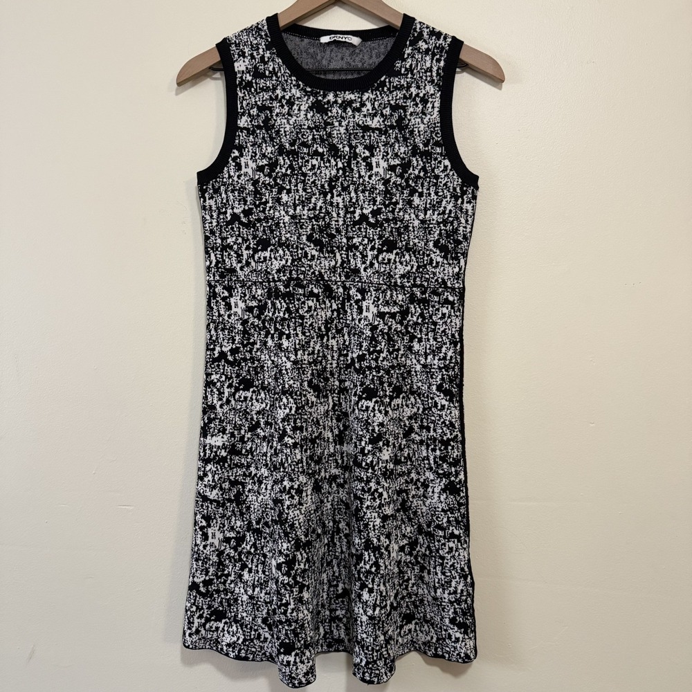 DKNYC Abstract Knit Stretch A-Line Sleeveless Dress Black White Small B350198KB